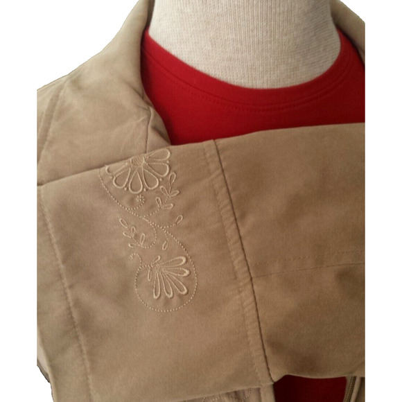 London Fog All Weather Suede Brown Embroidered Jacket Drawstring Zipper Med - Picture 10 of 12